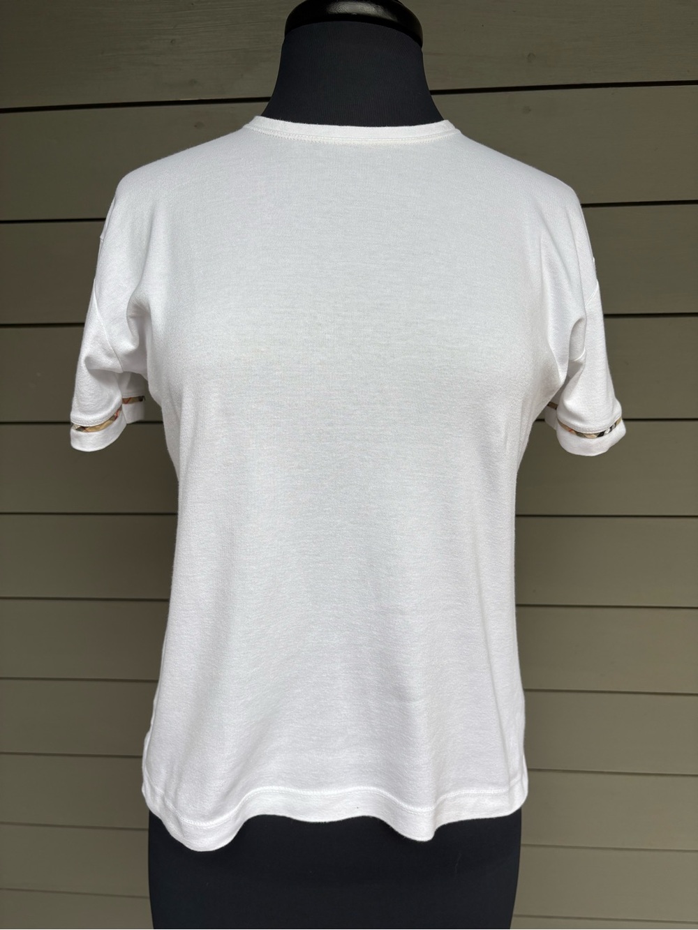 Burberry Golf White Short Sleeve Tee with Signature Check Trim